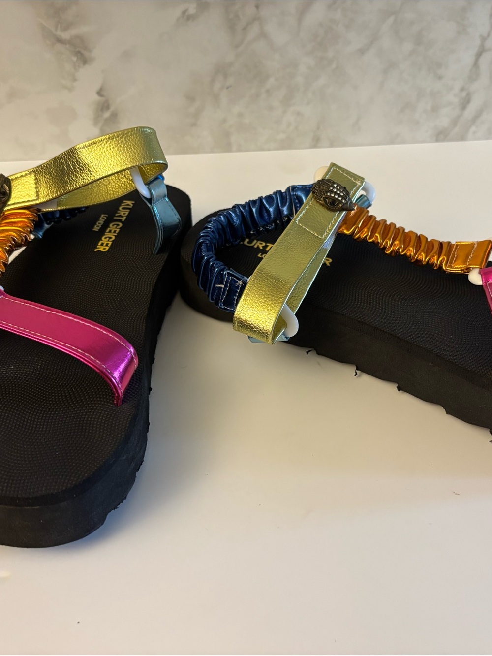 Geiger Style Multicolor Metallic Elastic-Strap Sandals - Women's
